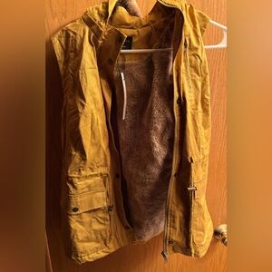 Love Tree Mustard Yellow Hooded Vest with Faux Fur Lining